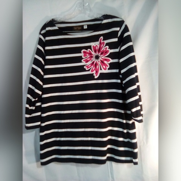 Bob Mackie Tops - Bob Mackie Top Sz L Black Stripes 3/4 Sleeves Bob Mackie Tops - Bob Mackie Top Sz L Black Stripes 3/4 Sleeves